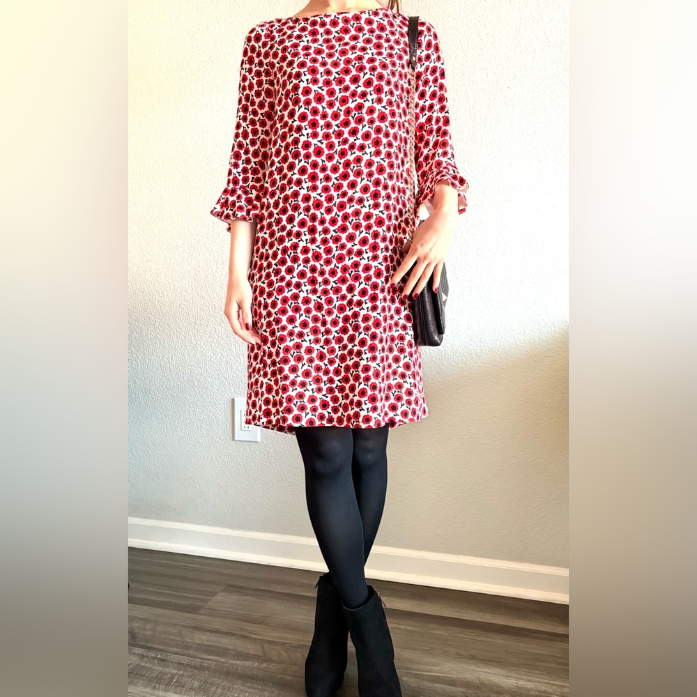 Kate Spade - Red Floral Shift Dress with 3/4 Sleeve - Size 4